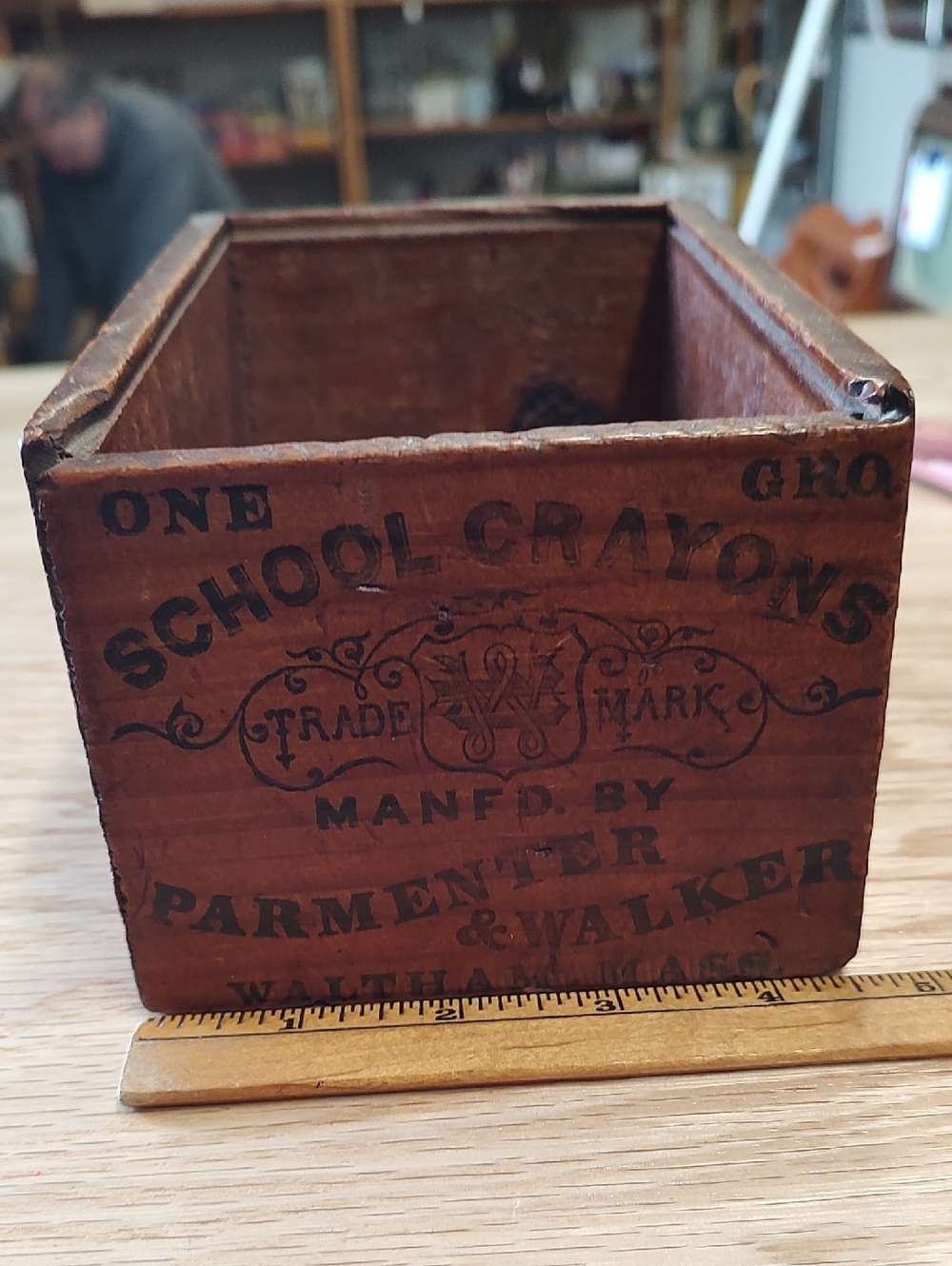 Vintage Parmenter & Walker School Crayons Wooden Box - Brown